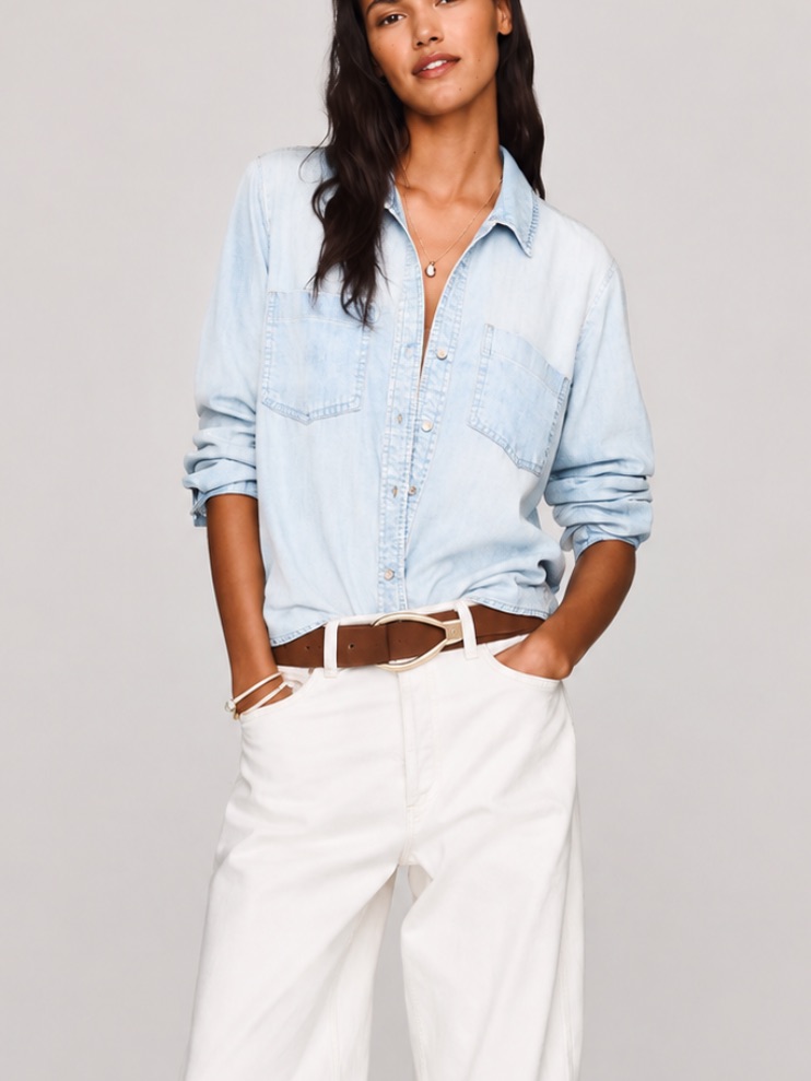 Anthropologie X Cloth & Stone Light Blue Denim Double Pocket Button Down